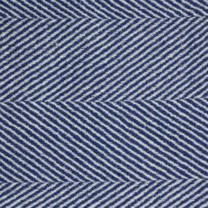 Close-up of a blue and white striped linen towel with a herringbone pattern.
