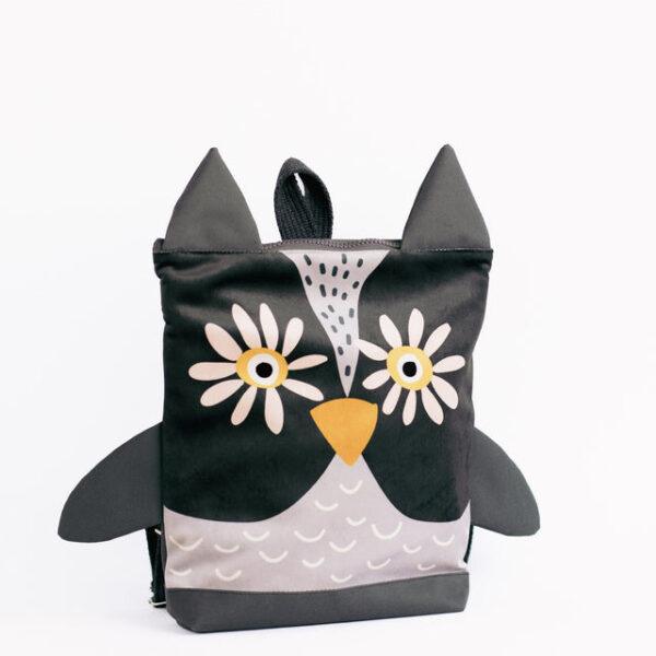 Kids owl backpack with floral and bird design, perfect for school or outings.
