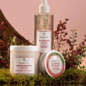 Care-E-Well rhubarb shampoo and hair mask with natural ingredients.