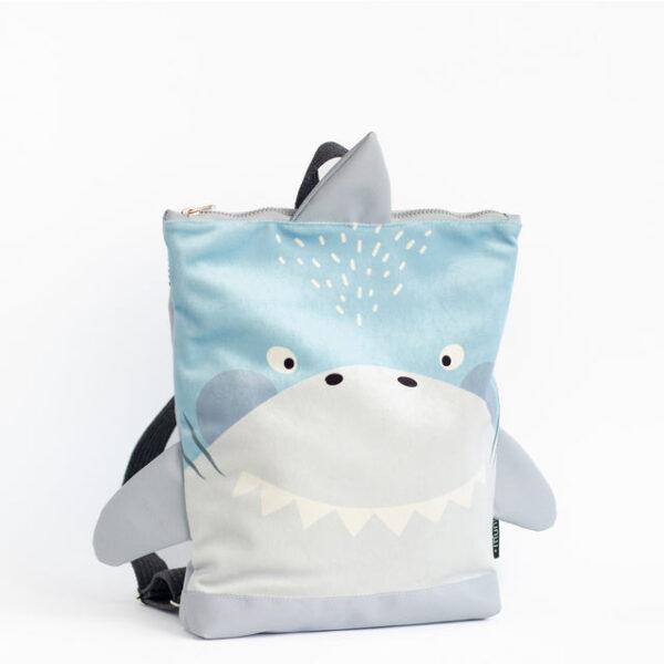 Kids backpack with a cute shark design for children, perfect for school or outings.
