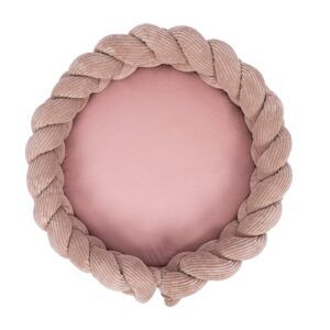 Baby nest and play mat with braided bumper in powder pink color.