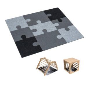 Felt puzzle playmat with climbing toys for children.