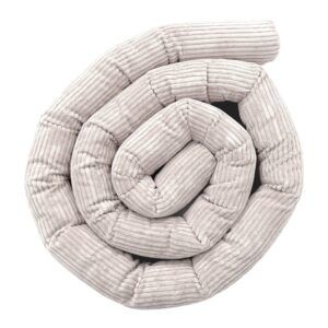 Ecru protective crib bumper roll for baby safety and comfort.