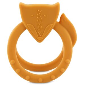 Orange fox-shaped sensory teether for babies and toddlers.