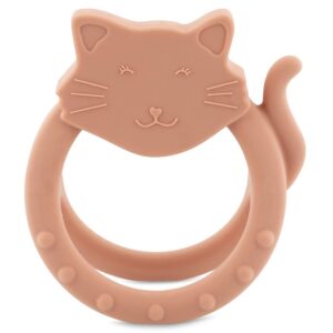 Cat-shaped sensory teether for babies, soft silicone, safe for teething relief.